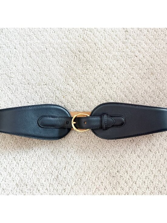 W. Kleinberg Accessories - W. Kleinberg Tapered Waist Leather Calf Belt with Gold Buckle 3" Black M